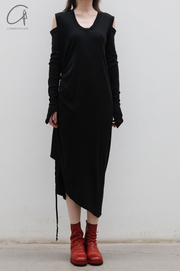 marc le bihan off shoulder pleated dress 2849 E23 black